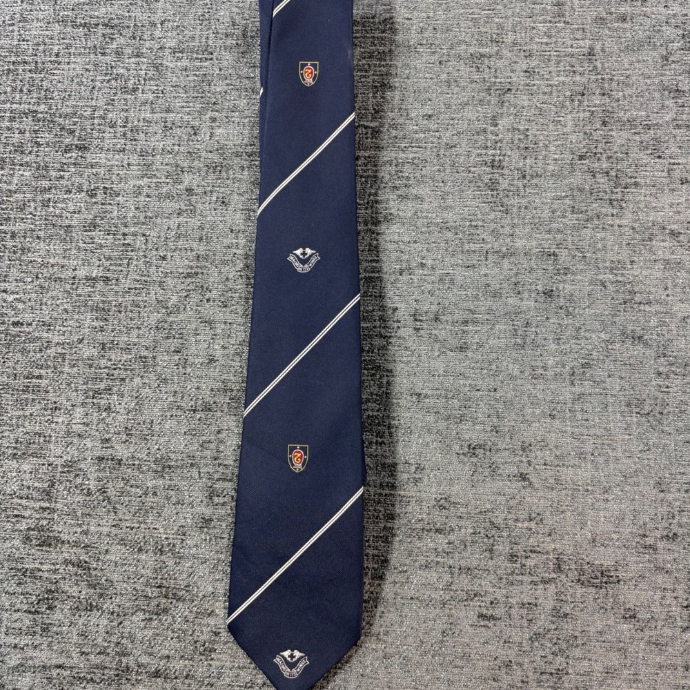 Tee-Dee Necktie Mens OS Navy Blue Striped Medical Crest Healing In Its Wings